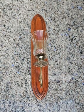 Vintage Wall Sconce with Glass Shade - Brass & Wood